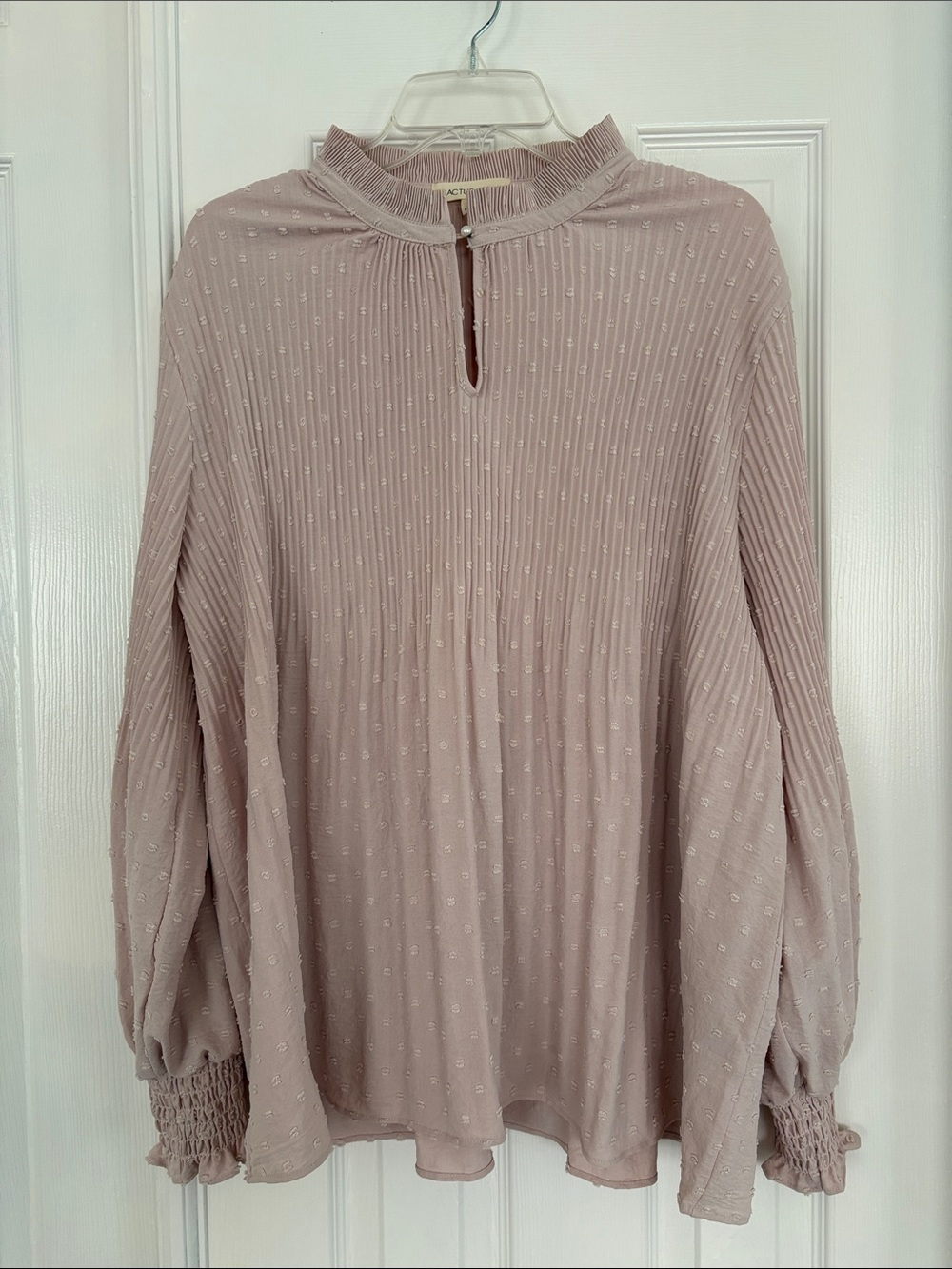 Cactus + Pearl pleated Pink Peasant style BOHO Blouse Long Sleeve XXL NWT